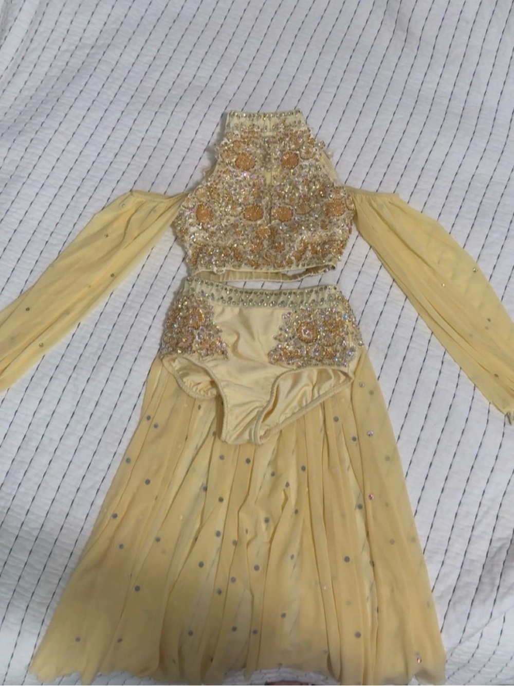 Kids Yellow Dance Costume with Beaded Embellishments
